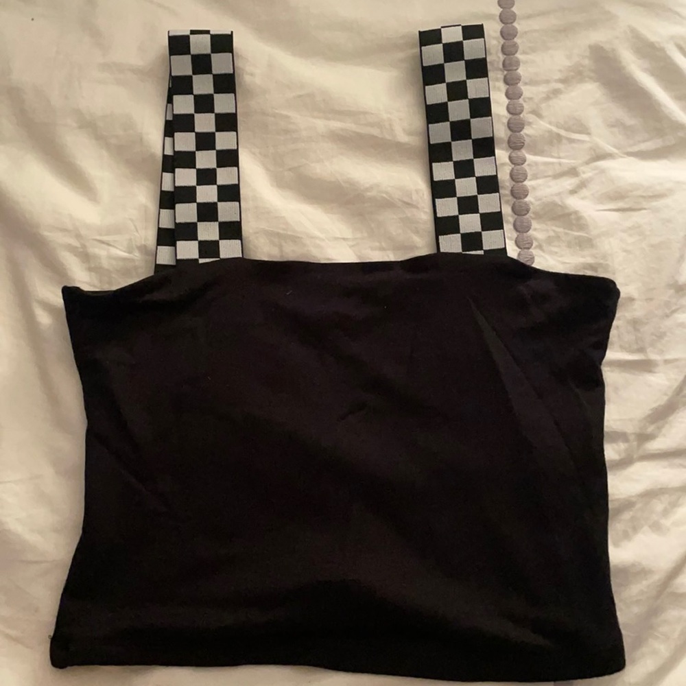 M, LF Black With Checkered Straps Crop Top